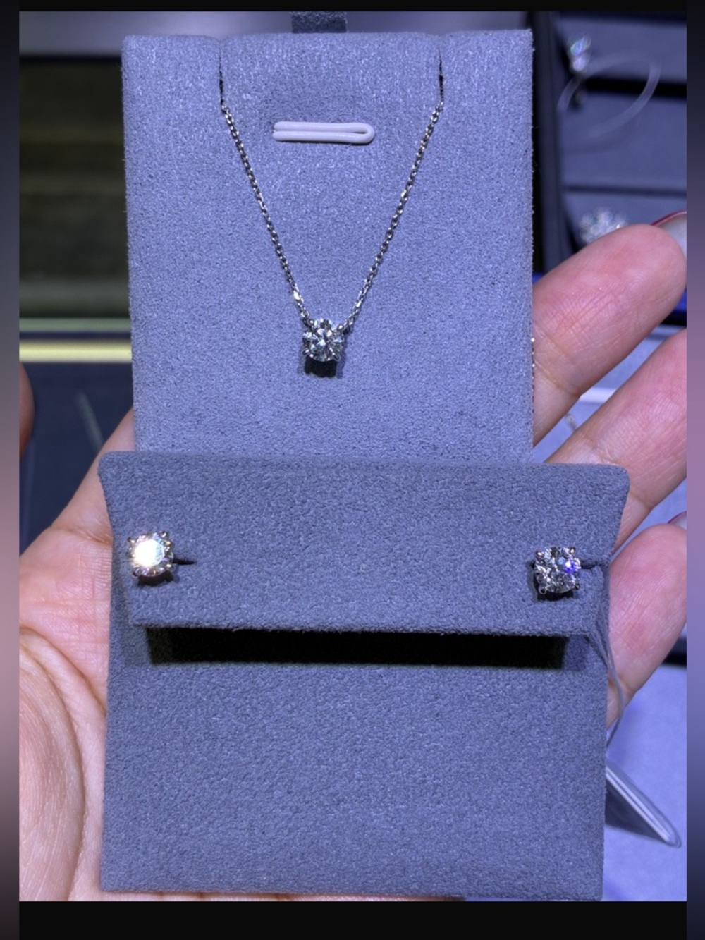✨ White Gold Diamond Necklace & Stud Earrings Set ✨
